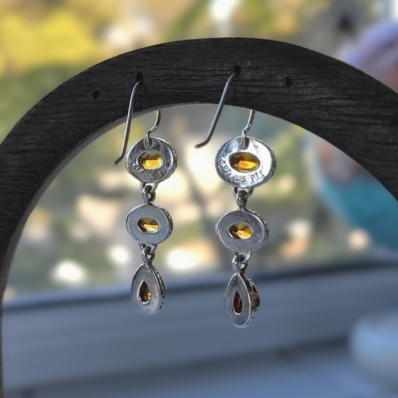 Vtg set | Citrine and rainbow moonstone sterling silver earrings & pendant - Picture 5 of 13